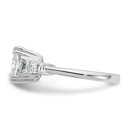 14K White Gold 3 1/5 carat Lab Grown Diamond VS+ F+ Cushion and Tapered Baguette Complete Three Stone Engagement Ring