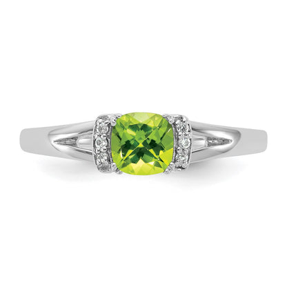 14K White Gold Polished Diamond and Peridot Fashion Ring