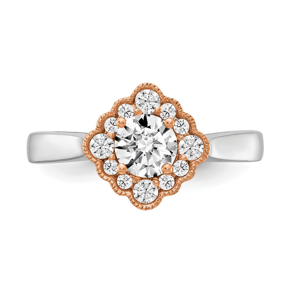 True Origin 14K Two Tone White and Rose Gold 1/4 carat Lab Grown Diamond VS+ F+ Semi-Mount Round  Halo Engagement Ring