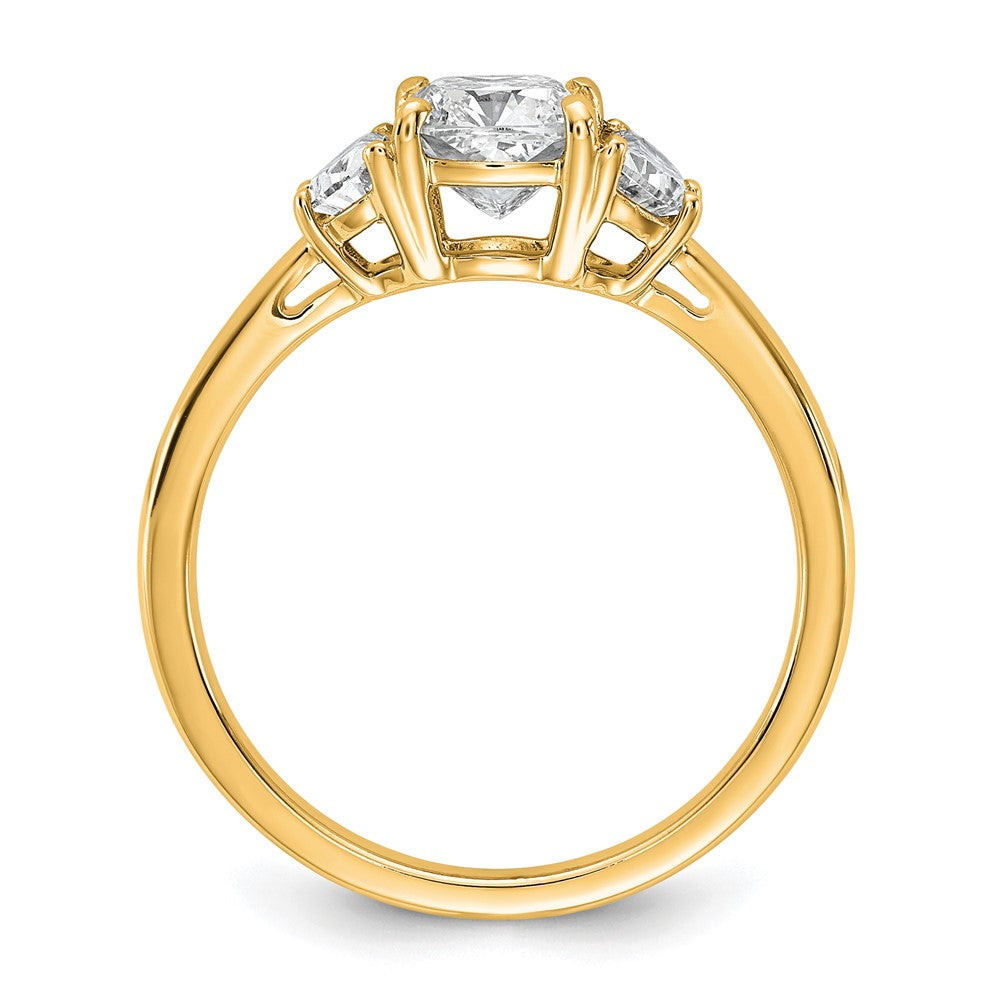 14K Yellow Gold 3/8 carat Lab Grown Diamond VS/SI+ G+ Half Moon and 1 carat Cushion Center Semi Mount Three Stone Engagement Ring