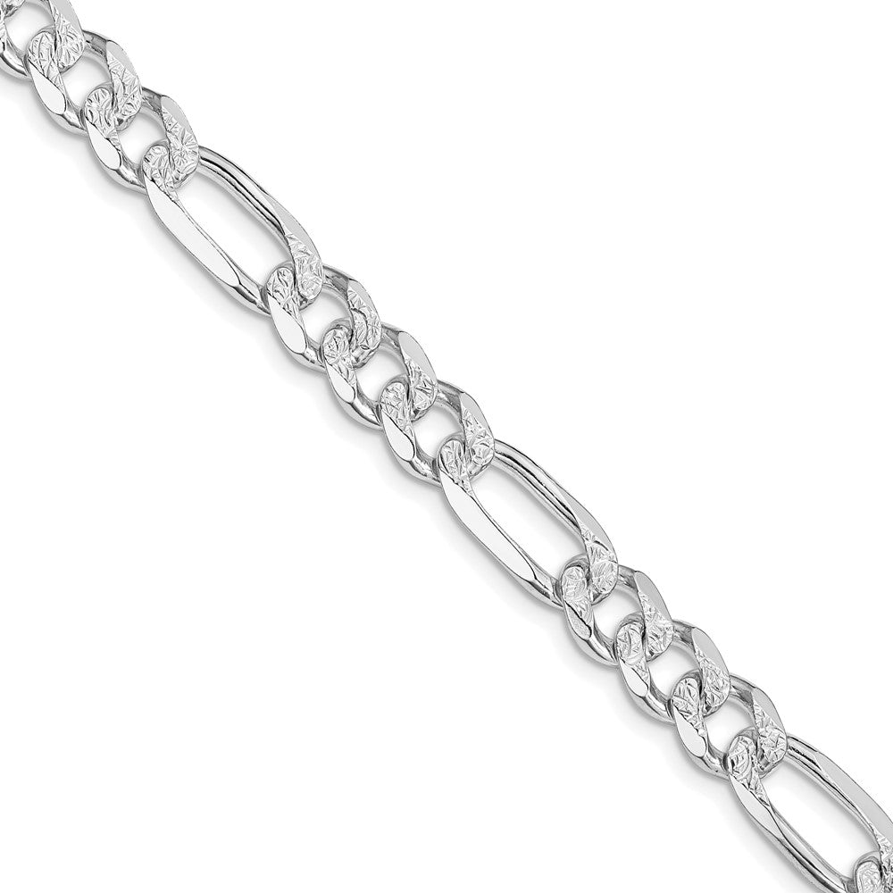 Sterling Silver Rhodium-plated 8mm Pave Flat Figaro 28 Inch Chain