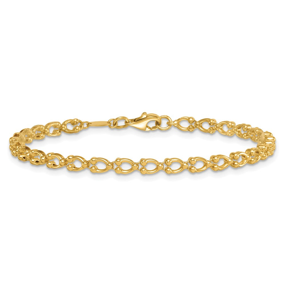 14K Yellow Gold Polished Fancy Beaded Link 7 Inch Bracelet