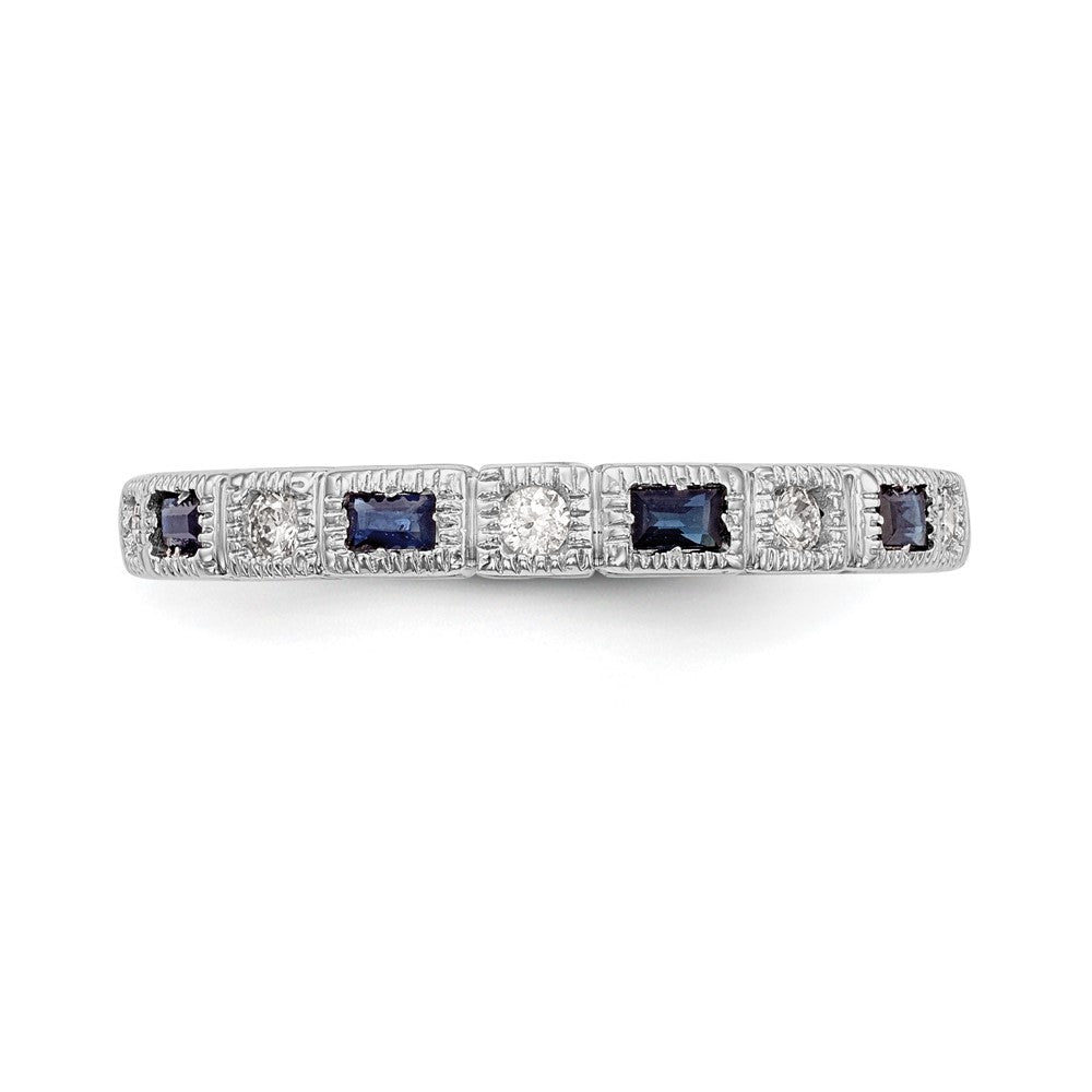 14K White Gold 1/10 carat Diamond and Blue Sapphire Complete Wedding Band Ring