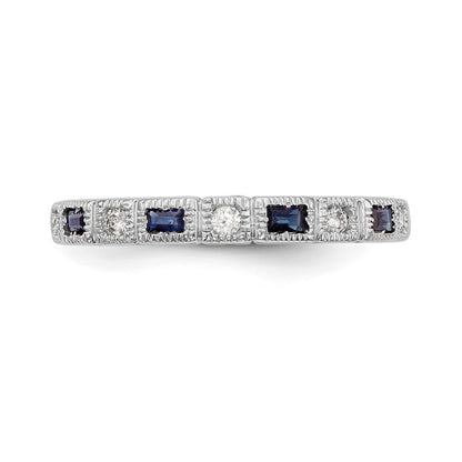 14K White Gold 1/10 carat Diamond and Blue Sapphire Complete Wedding Band Ring