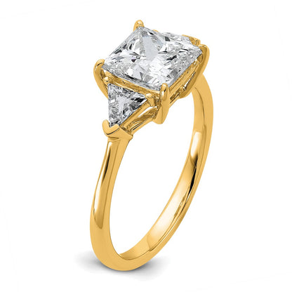 14K Yellow Gold 2 1/2 carat Certified Lab Grown Diamond VS/SI+ G+ Princess and Trillion Complete Three Stone Engagement Ring