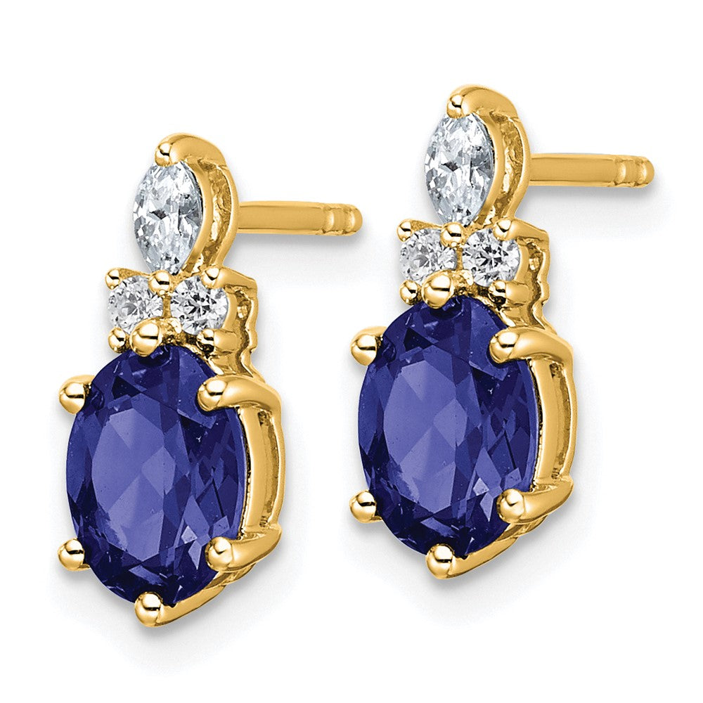 14K Yellow Gold Diamond and 7x5 Oval September/Lab Created Sapphire Post Earrings