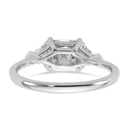 14K White Gold 1 1/2 carat Certified Lab Grown Diamond VS/SI+ G+ Princess and Trillion Complete Three Stone Engagement Ring