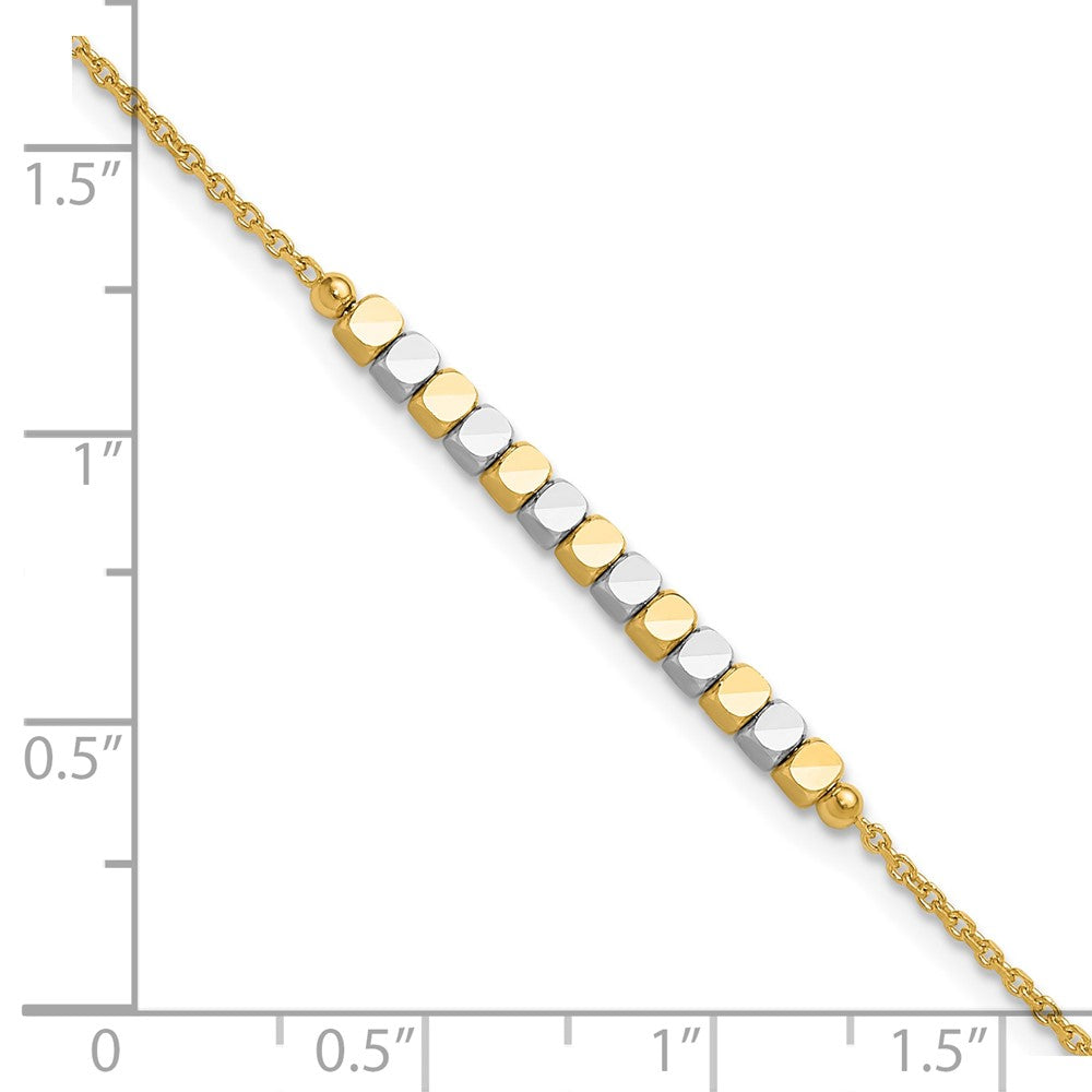 14K Two-Tone Gold Two-tone Square Beaded 7.5 Inch Bracelet