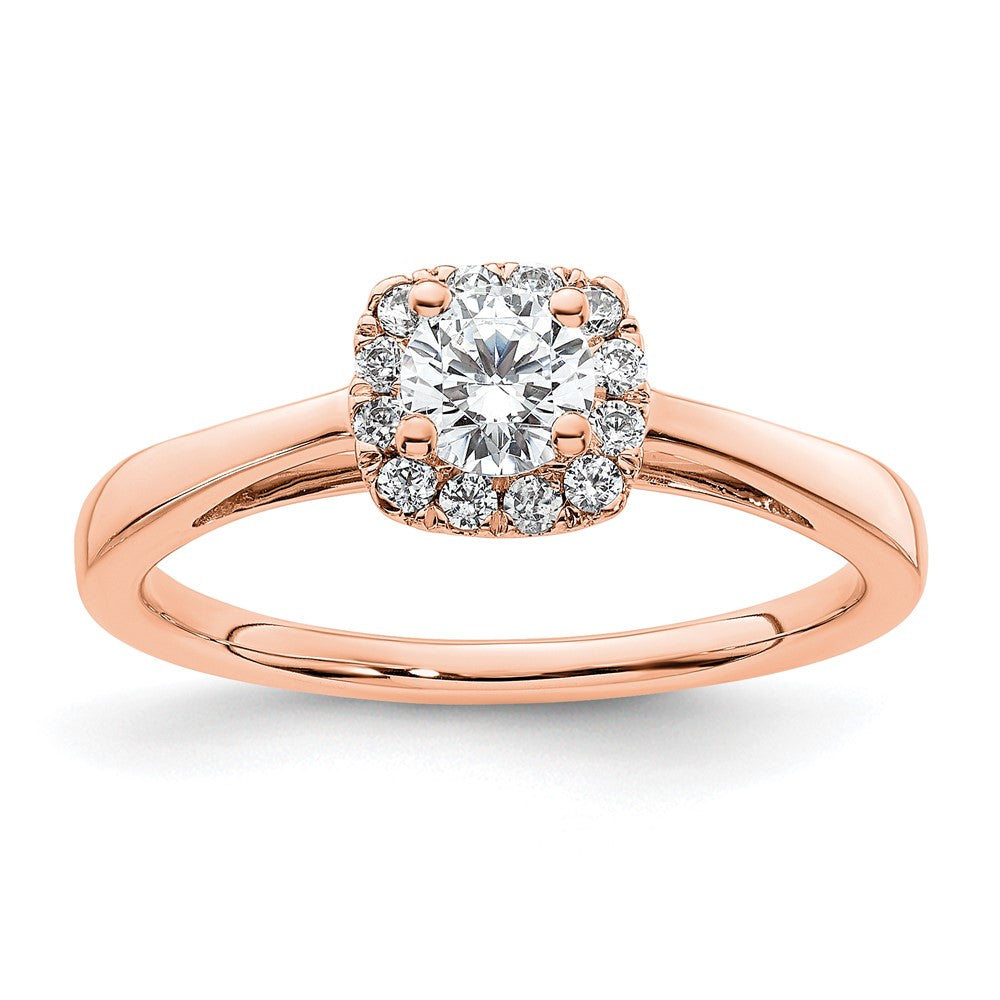 14K Rose Gold Halo (Holds 1/4 carat (4.1mm) Round Center) 1/8 carat Diamond Semi-mount Engagement Ring