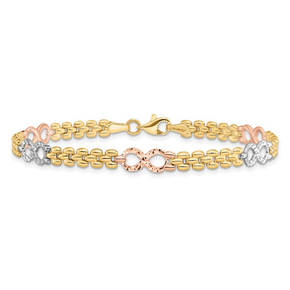14K Tri-Color Gold Tri-color Polished and Textured Infinity Fancy Bracelet