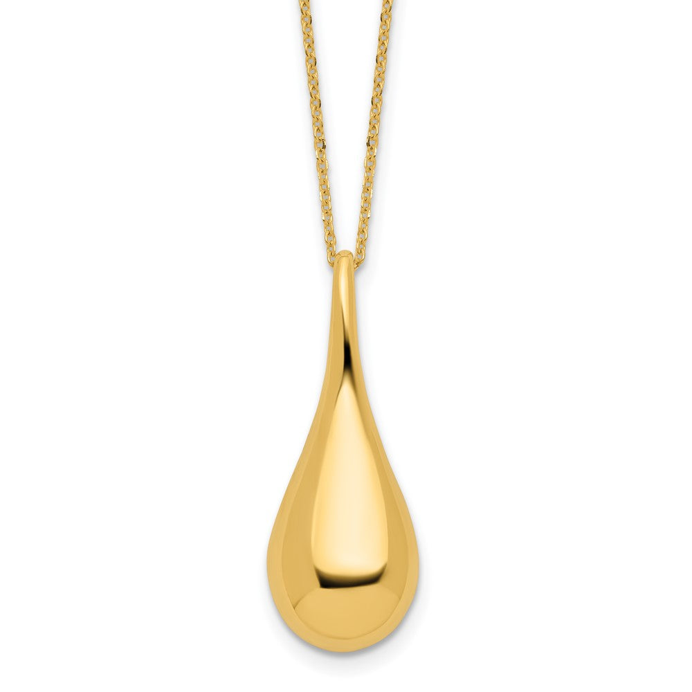 14K Yellow Gold Polished Hollow Teardrop Pendant 18 Inch Necklace