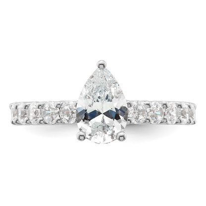 14K White Gold 2 carat Lab Grown Diamond VS/SI+ G+ Pear Complete Engagement Ring