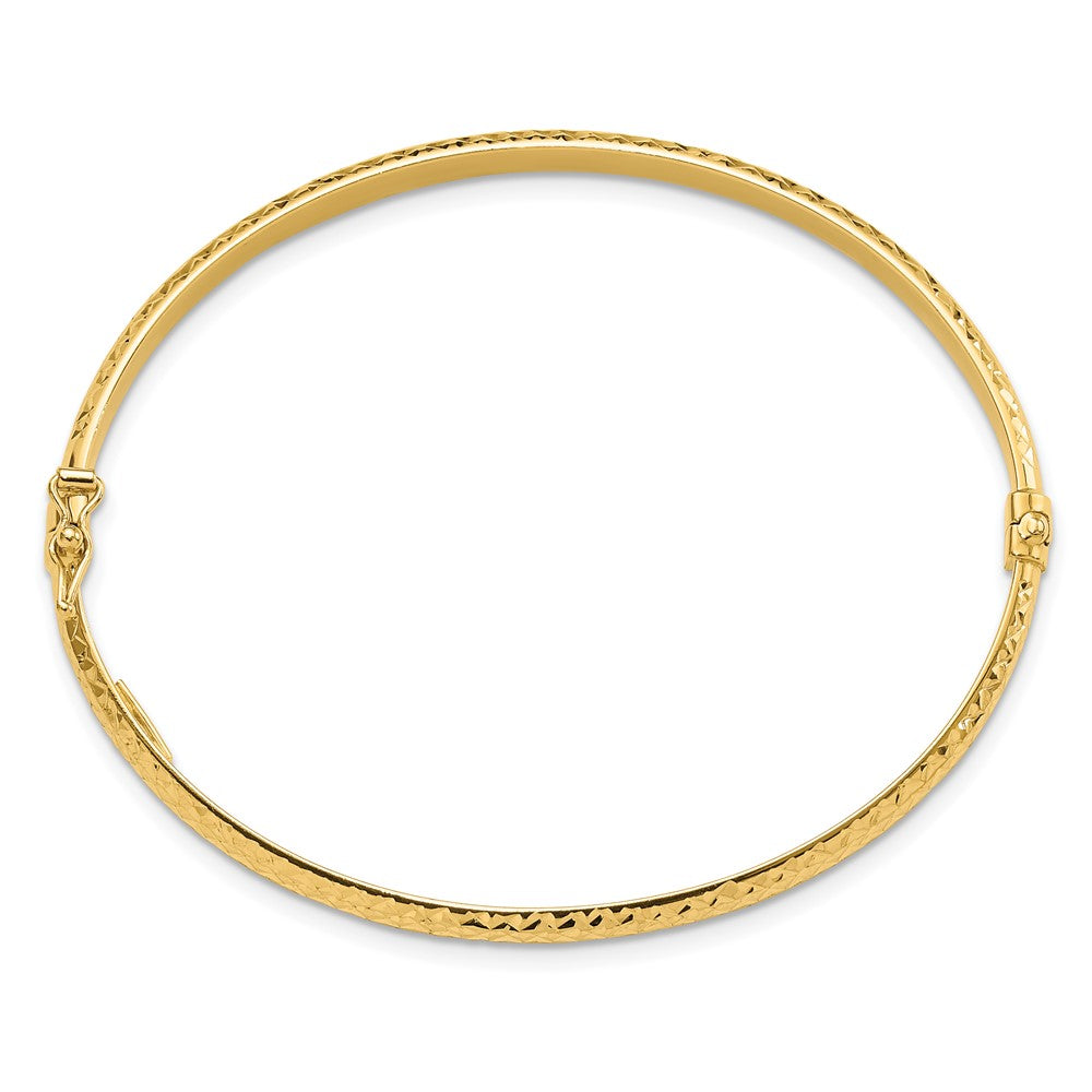 14K Yellow Gold Polished Diamond-cut 4.00mm Hinged Oval Bangle Bracelet