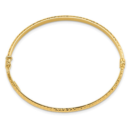 14K Yellow Gold Polished Diamond-cut 4.00mm Hinged Oval Bangle Bracelet