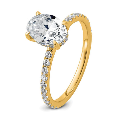 14K Yellow Gold 1 7/8 carat Certified Lab Grown Diamond VS+ F+ Oval Complete Solitaire with Flair Engagement Ring