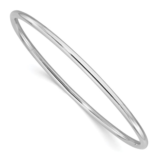 14K White Gold Polished 3.00mm Slip-on Round Bangle Bracelet