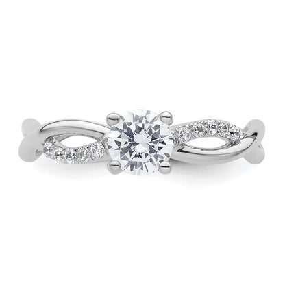 14K White Gold Criss-Cross (Holds 1/2 carat (5.2mm) Round Center) 1/8 carat Diamond Semi-mount Engagement Ring