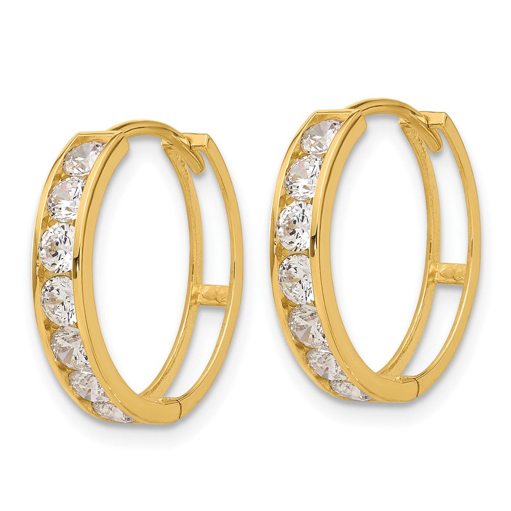 14K Yellow Gold Polished CZ 4x18mm Huggie Hoop Earrings