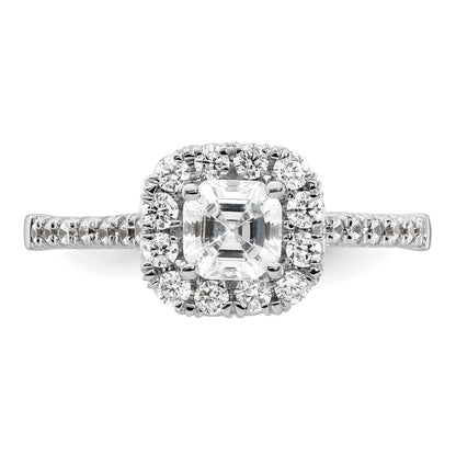 14K White Gold Halo (Holds 3/4 carat (5mm) Asscher-cut Center) 1/2 carat Diamond Semi-mount Engagement Ring