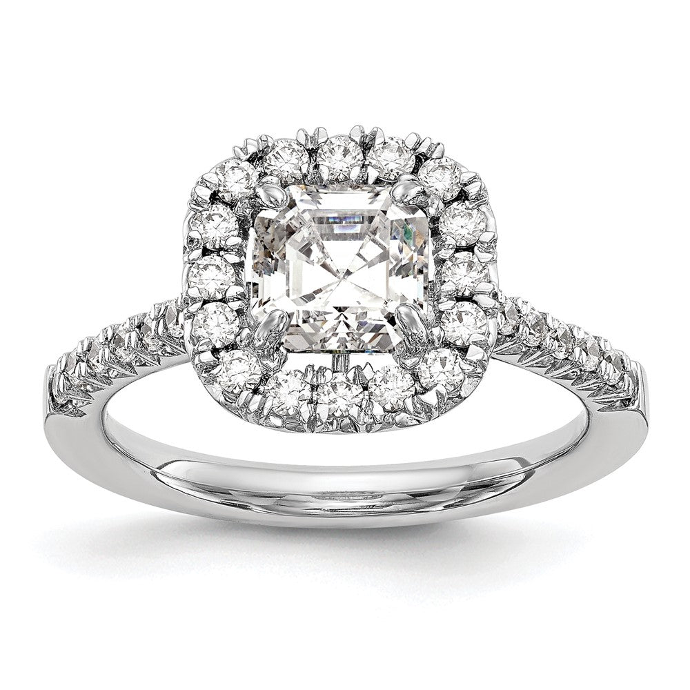 14K White Gold Halo (Holds 1.25 carat (6mm) Asscher-cut Center) 1/2 carat Diamond Semi-mount Engagement Ring