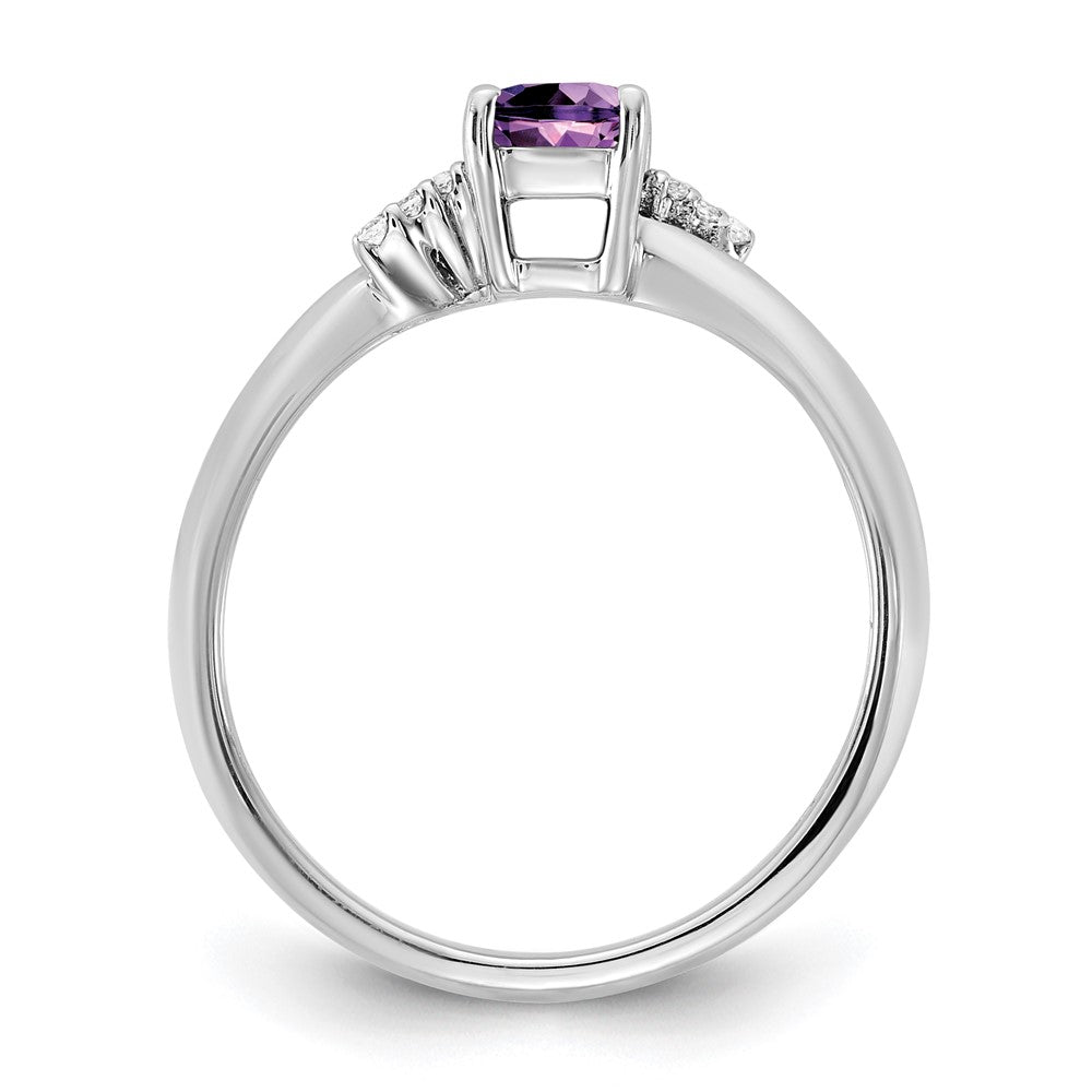14K White Gold Polished Diamond and Amethyst Fashion Ring