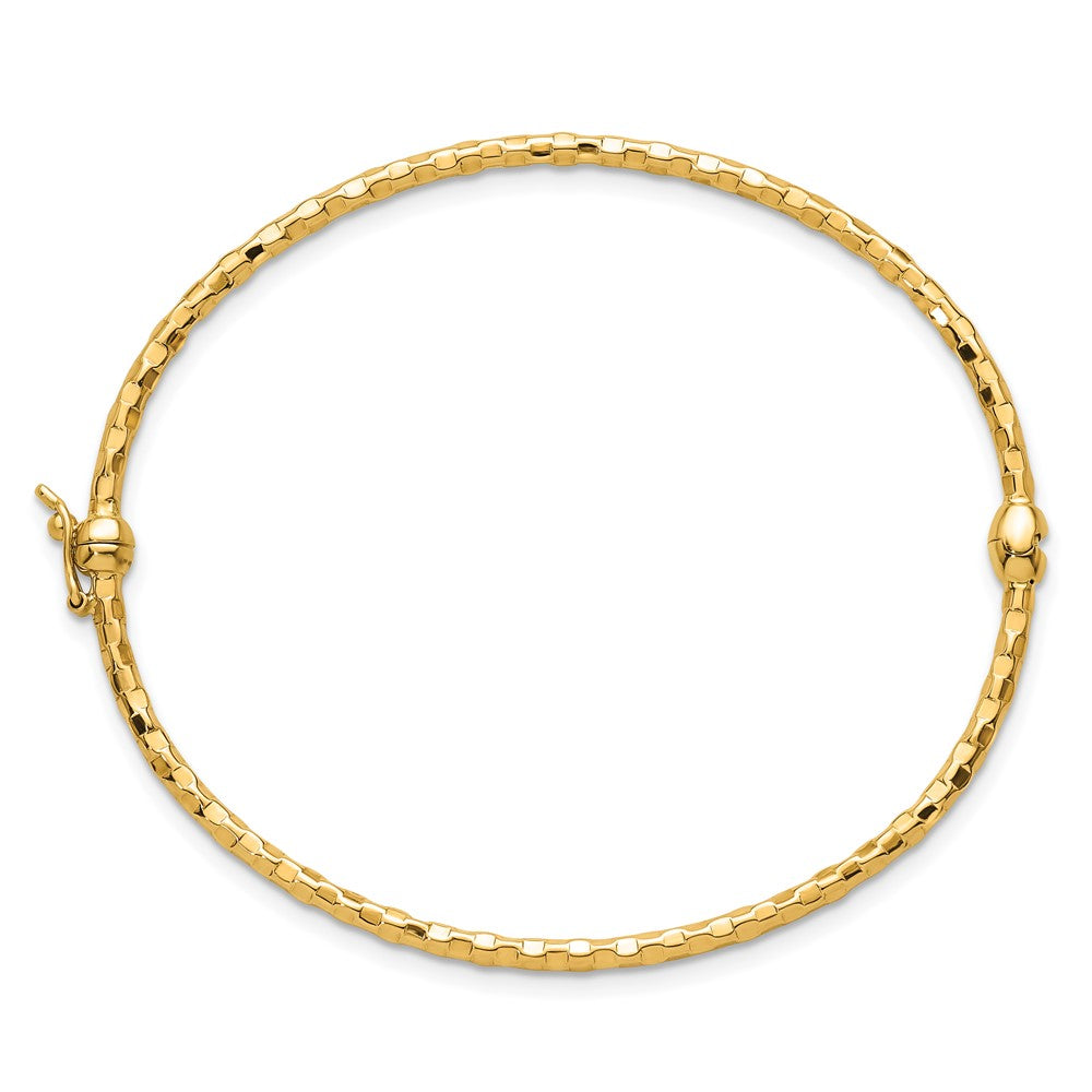 14K Yellow Gold Polished Diamond-cut 2.20mm Hinged Oval Bangle Bracelet