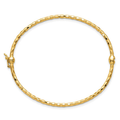14K Yellow Gold Polished Diamond-cut 2.20mm Hinged Oval Bangle Bracelet
