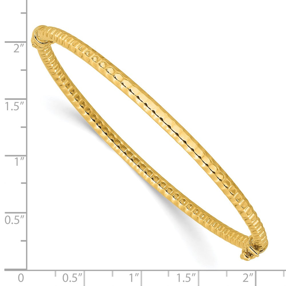 14K Yellow Gold Polished and Textured 3.00mm Hinged Oval Bangle Bracelet