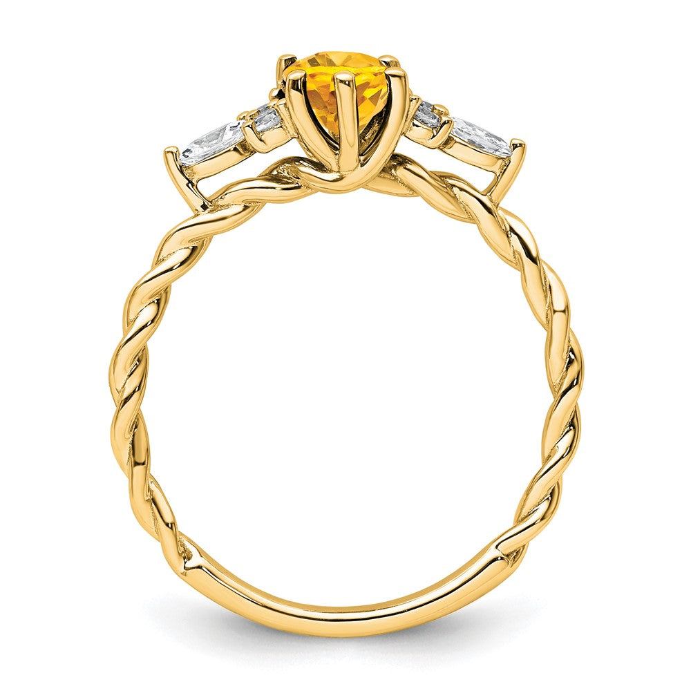14K Yellow Gold Diamond and 7x5 Oval November/Citrine Size 7 Twisted Ring