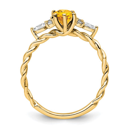 14K Yellow Gold Diamond and 7x5 Oval November/Citrine Size 7 Twisted Ring