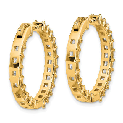 14K Yellow Gold Inside/Outside Cert Lab Grown VS/SI FGH Princess Diamond Hoop Earrings