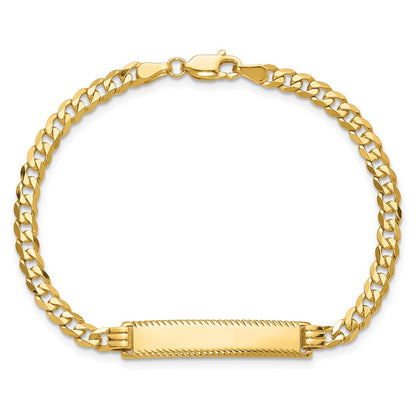 14K Yellow Gold Polished Solid Chain/Solid Plate Flat Curb Link Diamond-cut 29x6.5mm Plate 7 Inch ID Bracelet