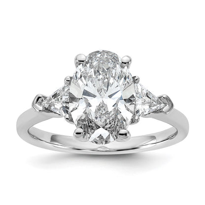 14K White Gold 3 1/8 carat Certified Lab Grown Diamond VS+ F+ Complete Oval and Trillion Three Stone Engagement Ring
