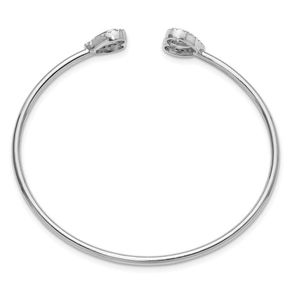 14K White Gold Polished Complete 1/2 carat Diamond Heart Flexible Cuff Bangle Bracelet