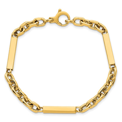14K Yellow Gold Polished 4mm Fancy Cable Chain with Three Bars 8 Inch Bracelet