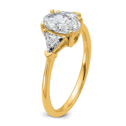 14K Yellow Gold 1/2 carat Lab Grown Diamond VS/SI+ G+ Trillion and 1 carat Oval Center Semi Mount Three Stone Engagement Ring