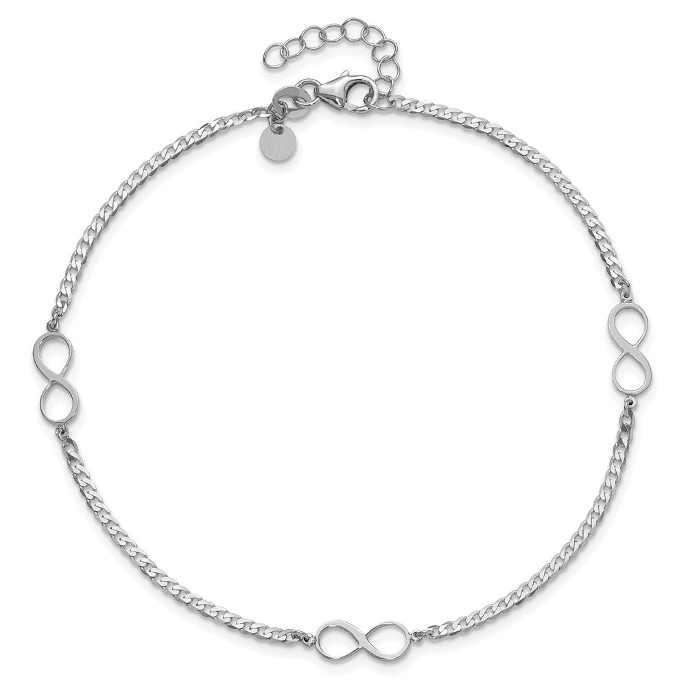 14K White Gold Polished Infinity 3-Station 9 Inch Plus 1 Inch Extender - Total 10 Inch Anklet