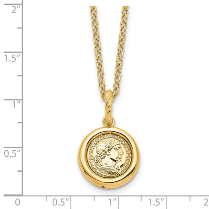 14K Yellow Gold Polished Replica Roman Coin 18in Necklace