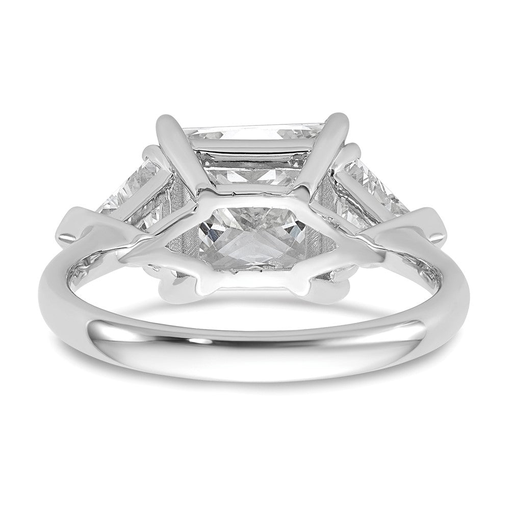 14K White Gold 4 1/8 carat Certified Lab Grown Diamond VS+ F+ Princess and Trillion Complete Three Stone Engagement Ring