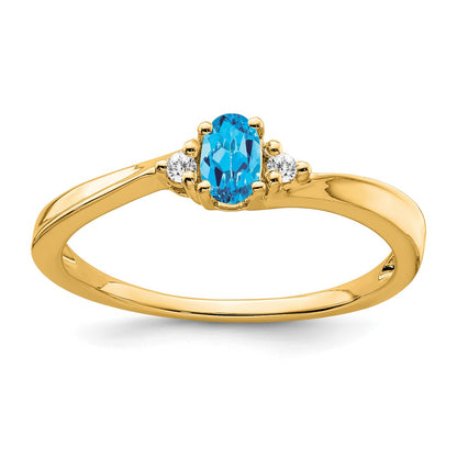 14K Yellow Gold 5x3 Oval December/Blue Topaz and Diamond Ring
