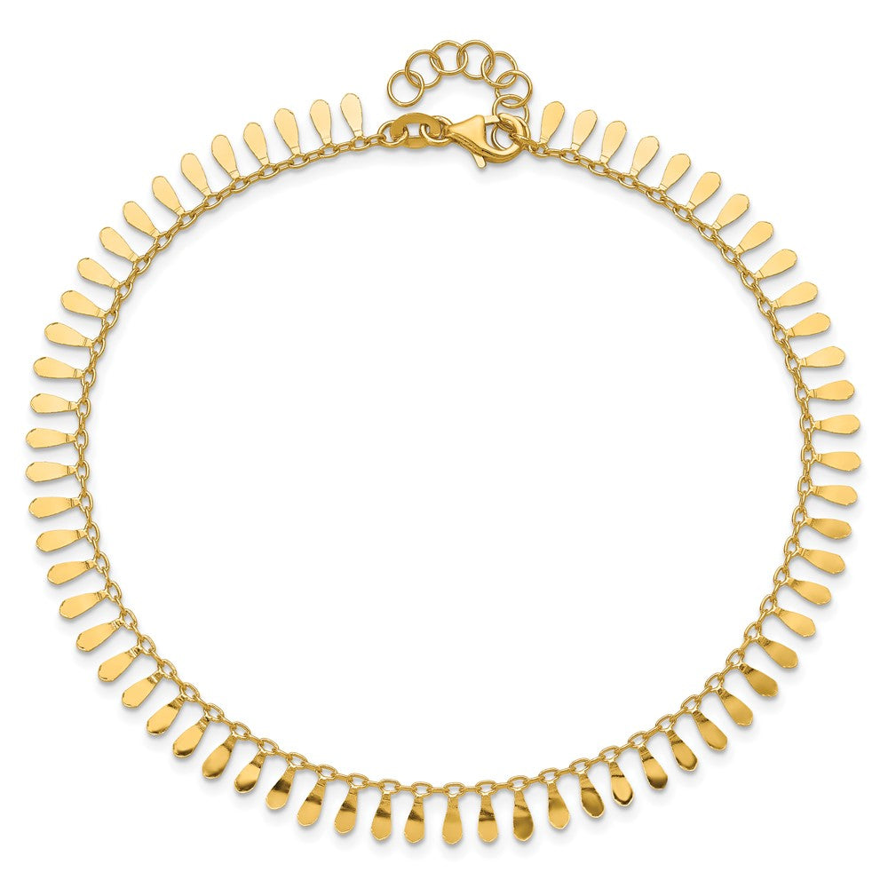 14K Yellow Gold Polished Fancy Dangles 9 Inch Plus 1 Inch Extender - Total 10 Inch Anklet