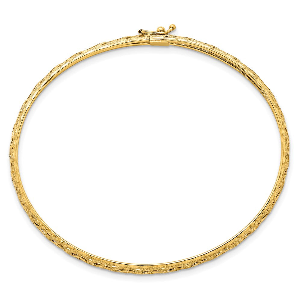 14K Yellow Gold Polished Laser and Diamond-cut 6.15mm Fancy Pierced Design Flexible Oval Bangle Bracelet