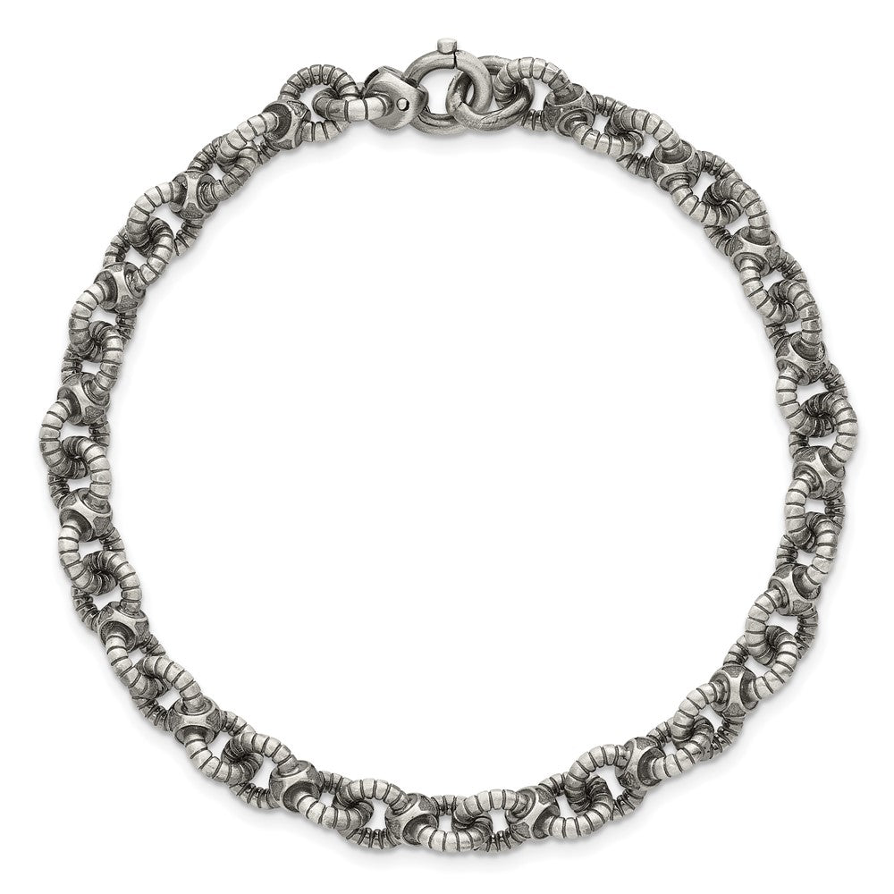 Sterling Silver Black Ruthenium-plated Brushed Fancy Textured Cable Link Mens 8.5 Inch Bracelet