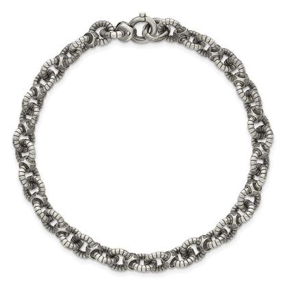 Sterling Silver Black Ruthenium-plated Brushed Fancy Textured Cable Link Mens 8.5 Inch Bracelet