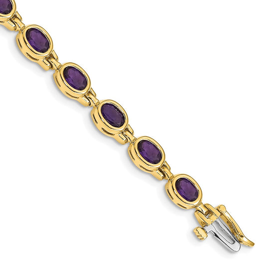 14K Yellow Gold Complete Oval Amethyst Bezel-set 7 Inch Bracelet