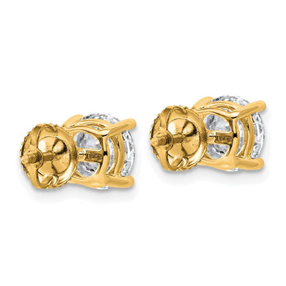14K Yellow Gold 4 carat Lab Grown Diamond VS/SI+ G+ Round Complete Four Prong Lightweight Screwback Stud Earrings