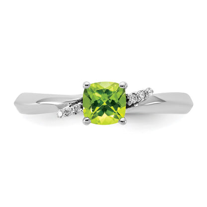 14K White Gold Polished Diamond and Peridot Fashion Ring