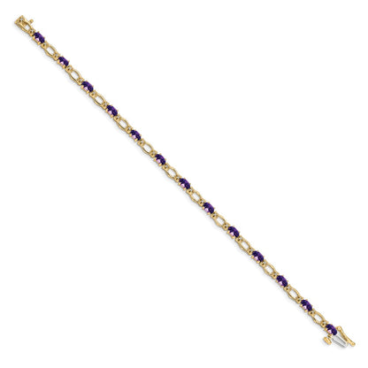 14K Yellow Gold Complete Diamond and Oval Amethyst Heart Accent 7 Inch Bracelet