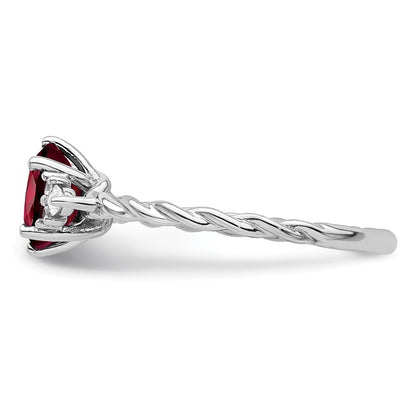 14K White Gold Diamond and 7x5 Oval January/Garnet Size 7 Twisted Ring
