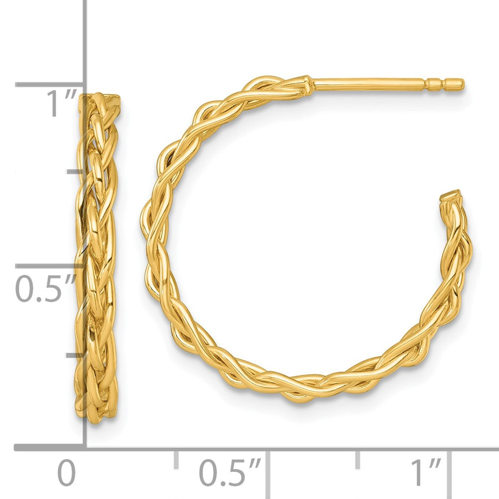 14K Yellow Gold Polished Woven Braid 3 x 24mm C-Hoop Post Earrings